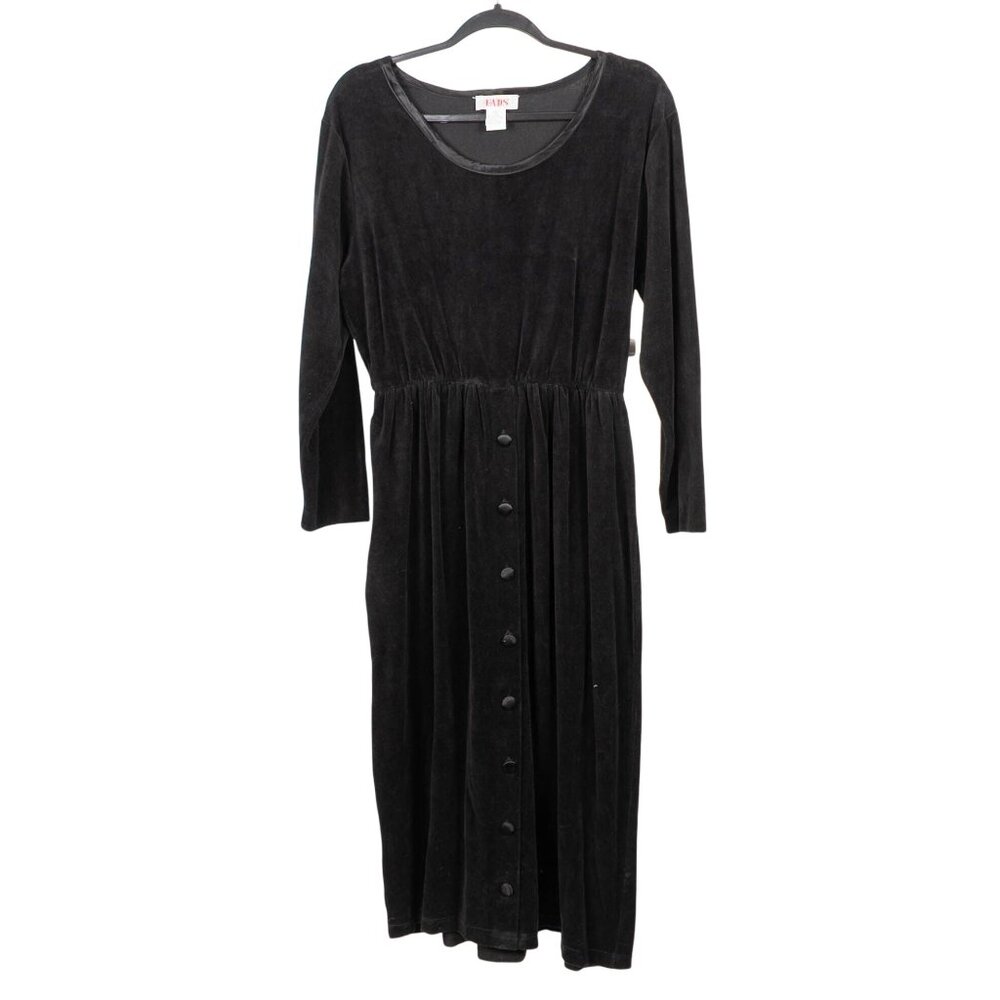 Fads Velour 90s Dress PL Petite L Womens Black Maxi Buttons Long Y2K Cozy Casual